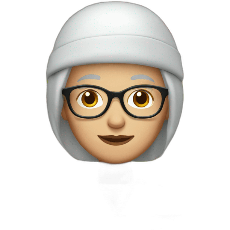 Old lady with red hair and glasses with cap and green and black fast food uniform emoji