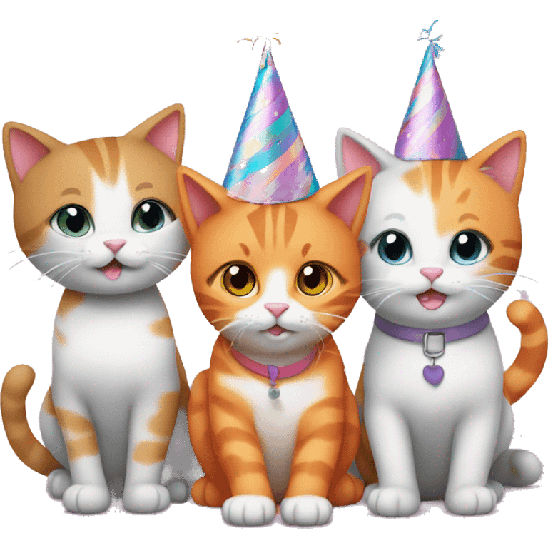 2 orange cats and one gray cat at a birthday party emoji