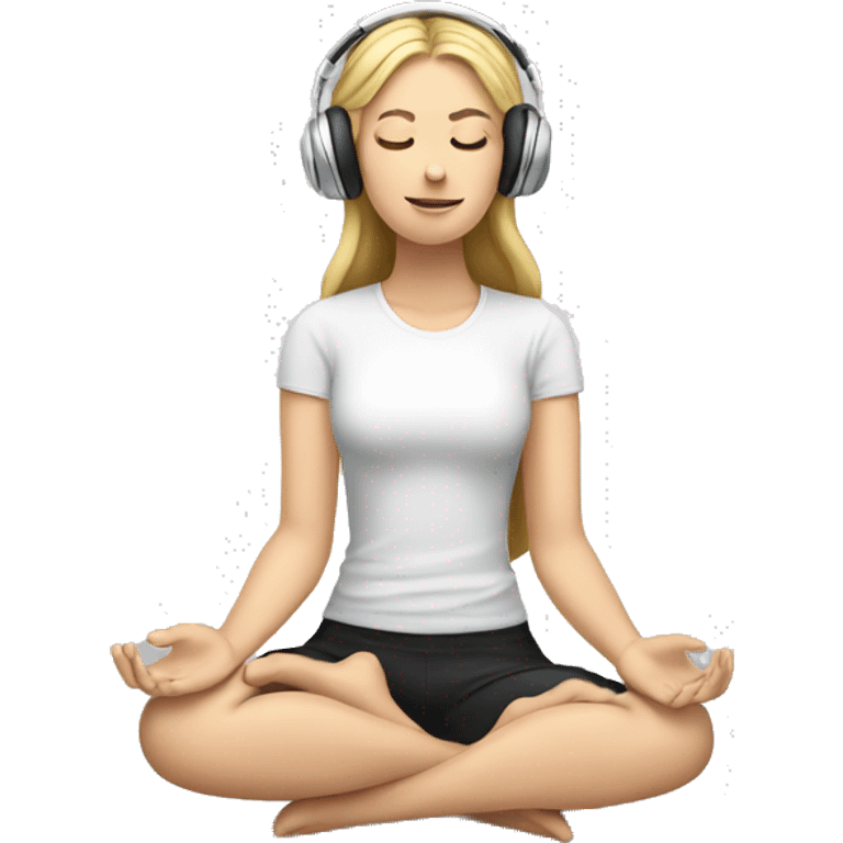 White girl, meditating with headphones on emoji