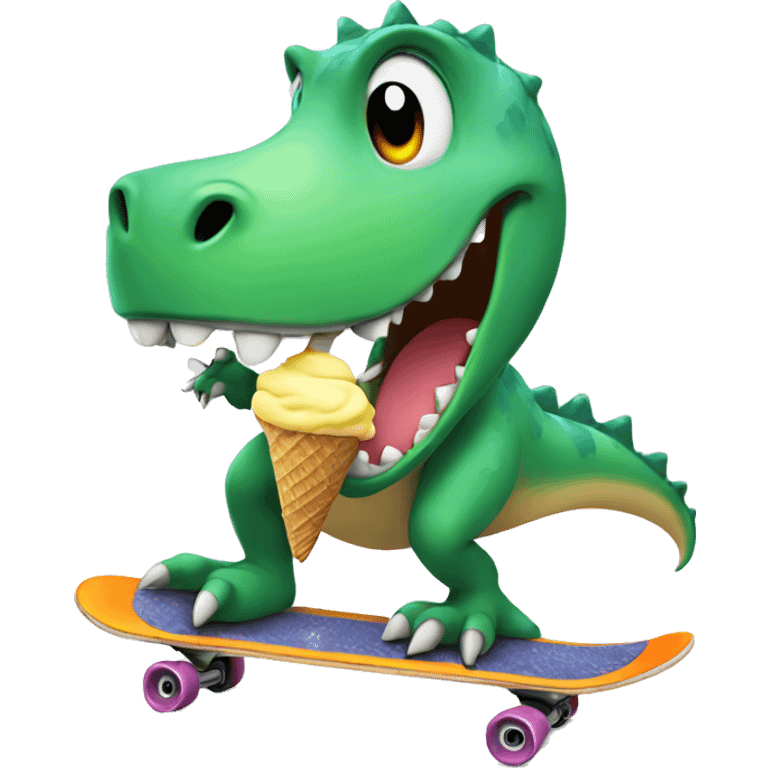 dinosaur on skateboard eating ice cream  emoji