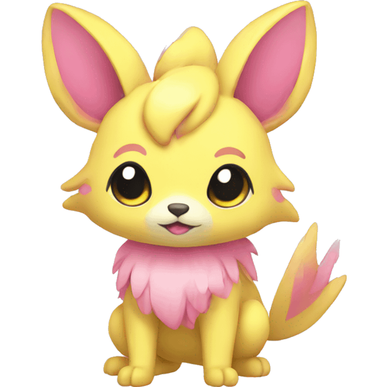 Cute cool yellow pink animal hybrid Fakemon full body emoji