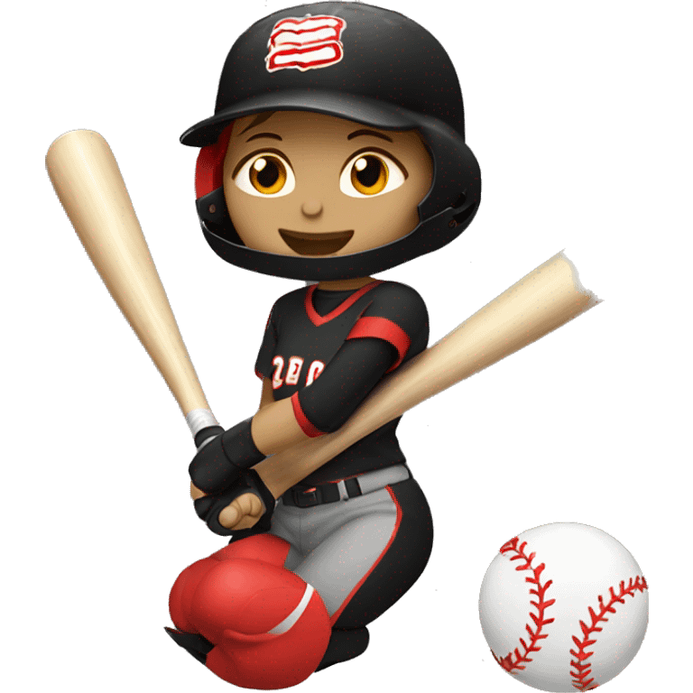 softball in the color red and black  emoji