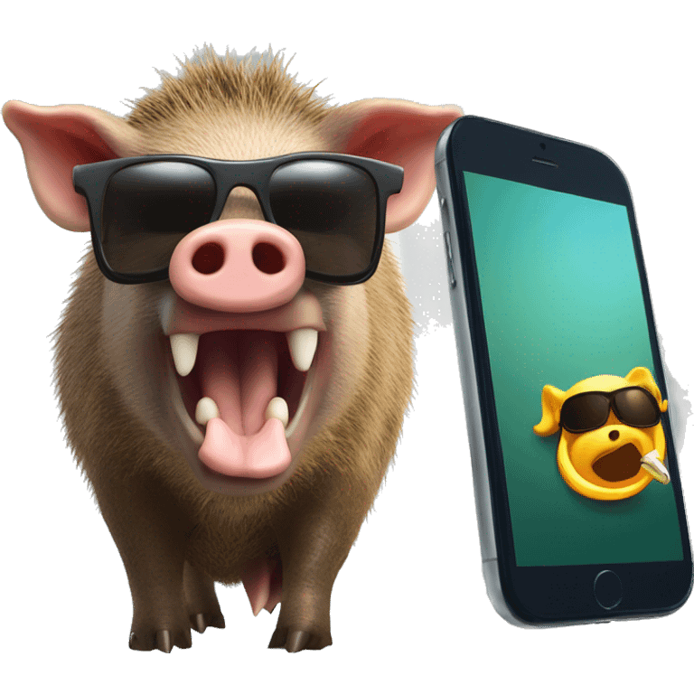 wild boar chocked with sun glasses and calling with phone emoji