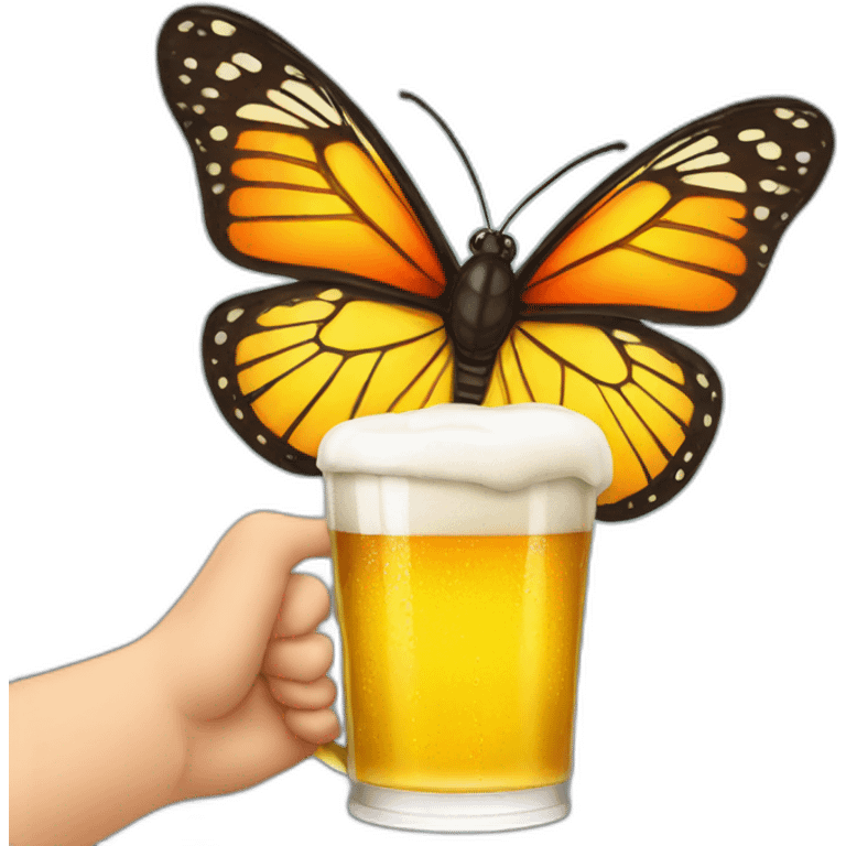 butterfly in hand with a beer emoji