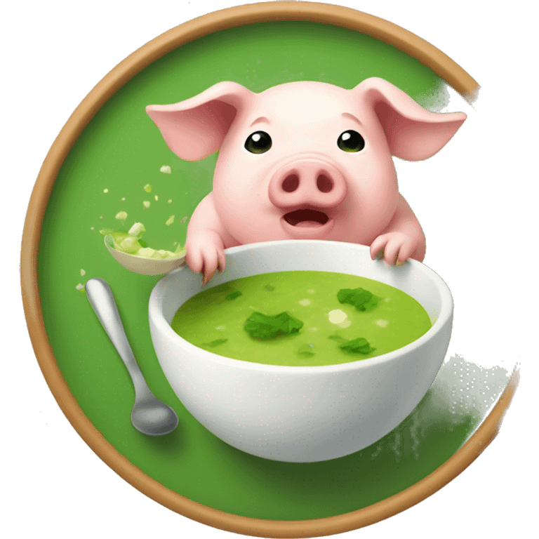 A little pig eating green soup emoji