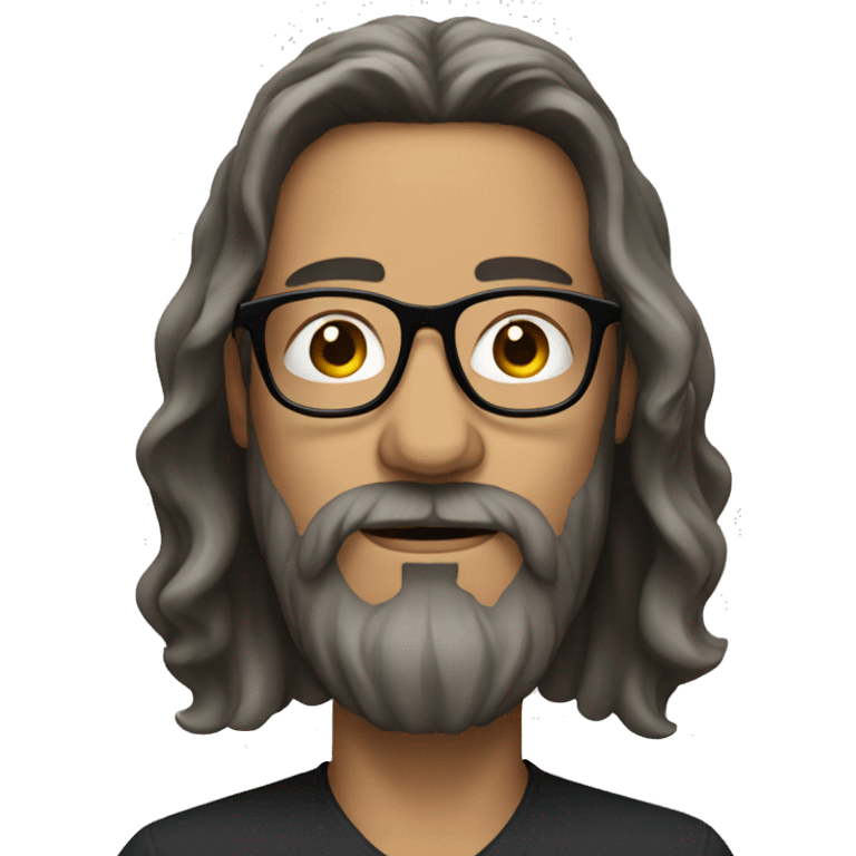 man with long hair and beard wearing glasses emoji