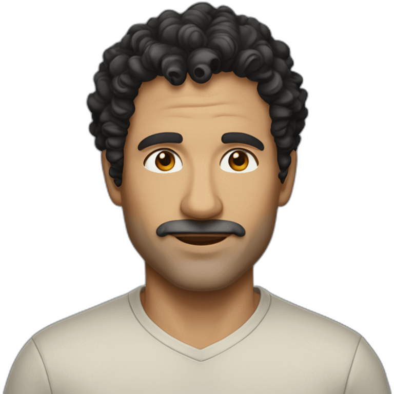 middle age man informal cloth tanned short black curly hair black eyes emoji