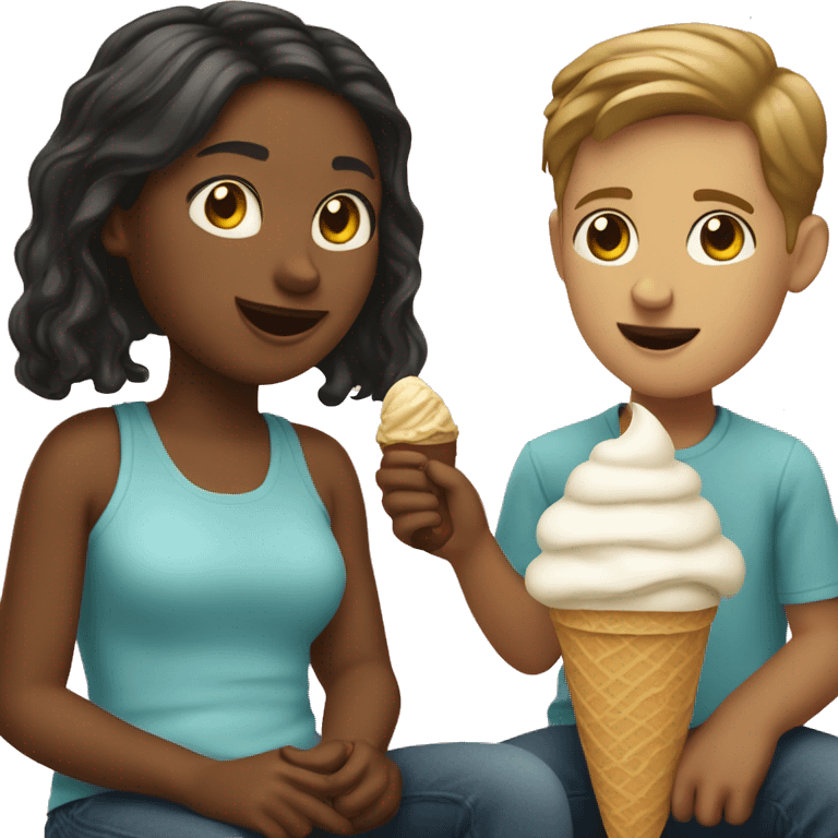 Girl sitting on white guys lap eating ice cream together  emoji