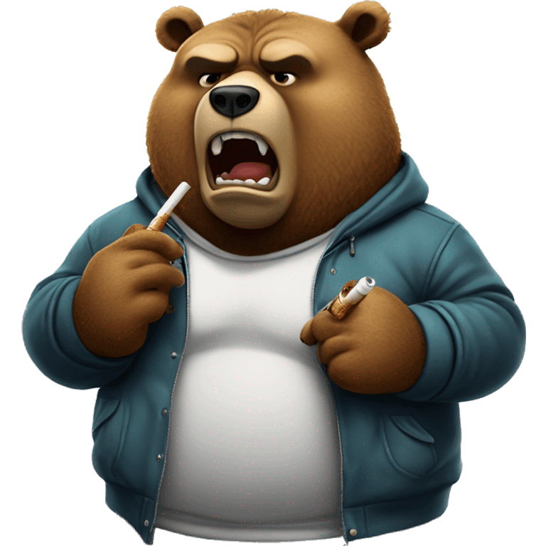 Angry fat bear mad wearing clothes smoking cbd cig emoji