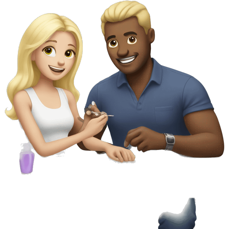 blonde daughter gives blonde dad a manicure emoji