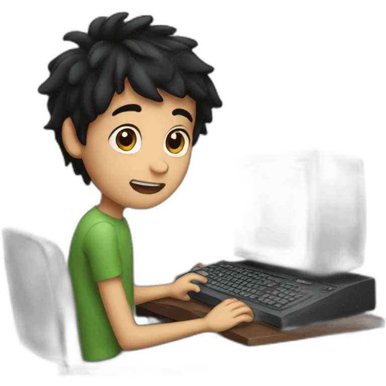 dark haired boy with a computer emoji