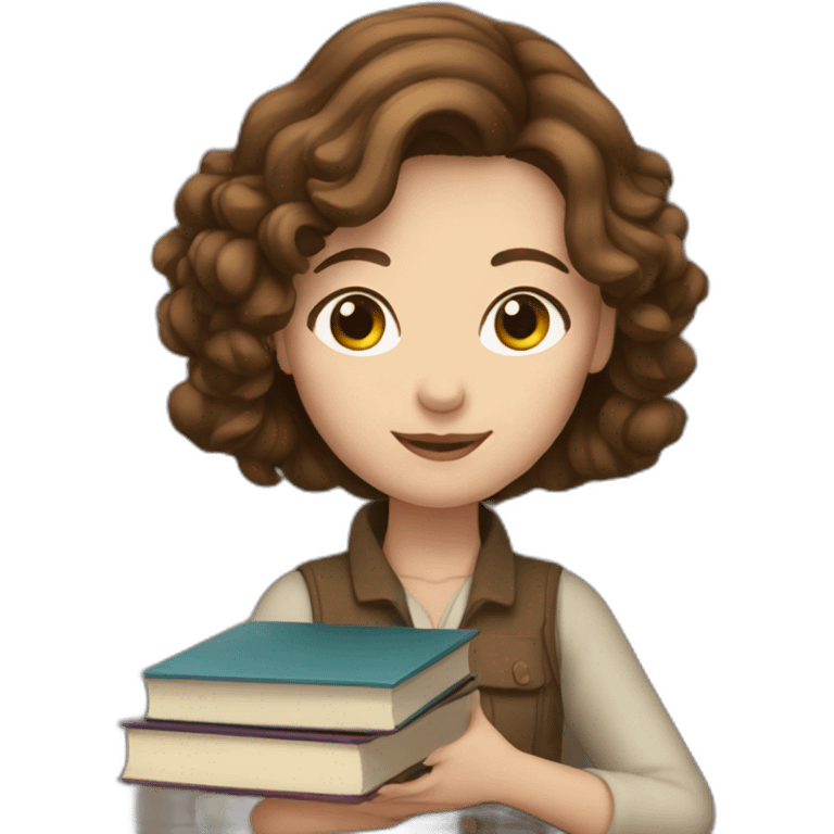 A pale woman with brown hair and a pile of books in her arms emoji