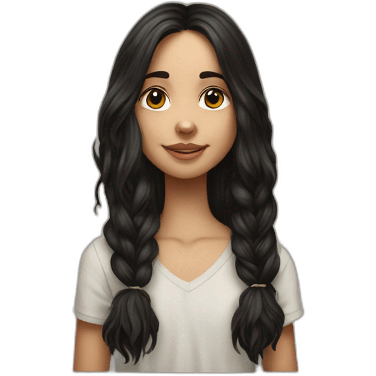 hyperrealist caucasian girl black long hair with brown english setter dog emoji