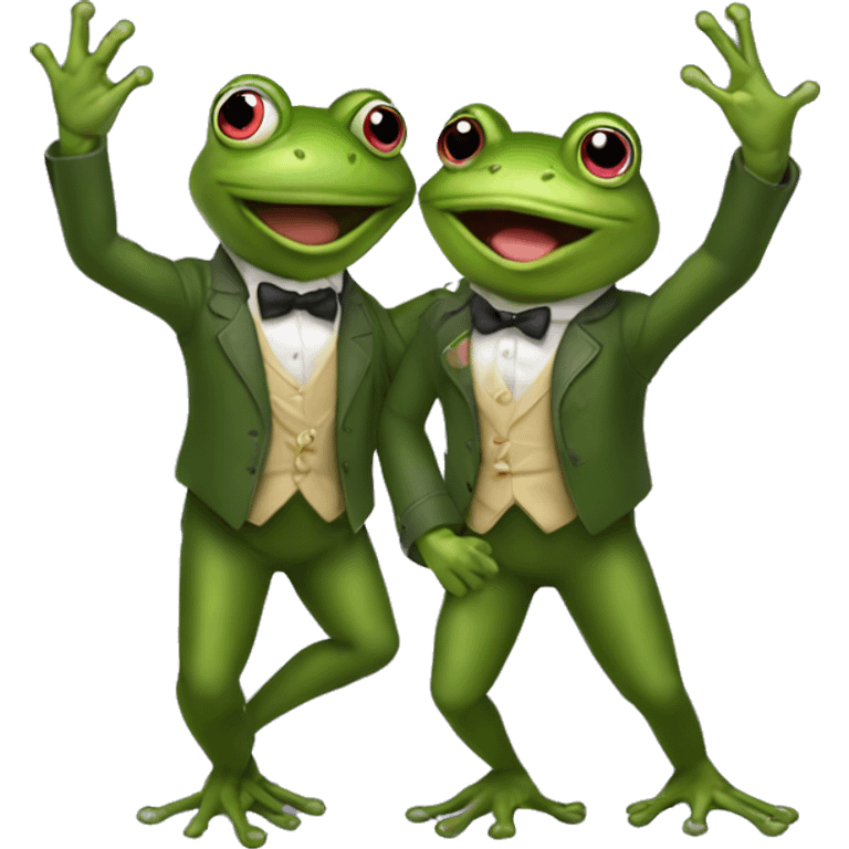 Two frogs, one in front of the other, doing the rose and jack titanic pose emoji