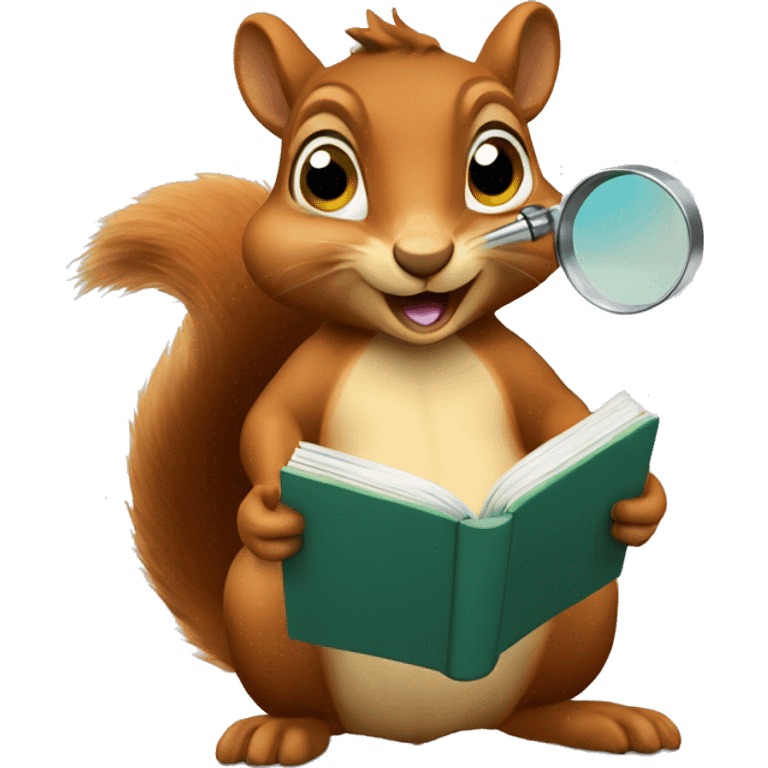 squirrel reading a book through a magnifying glass emoji