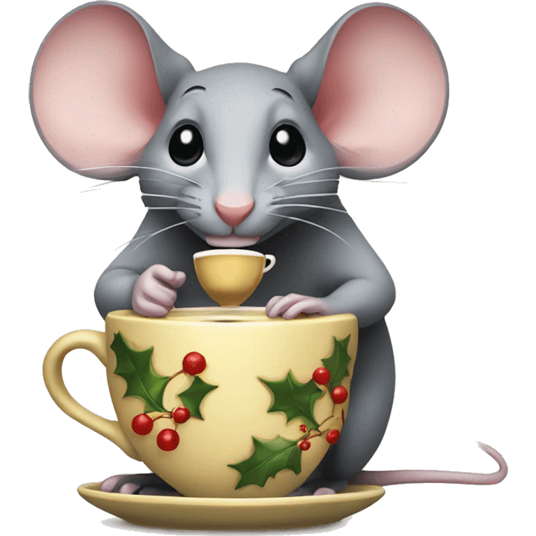 Christmas mouse drinking tea emoji