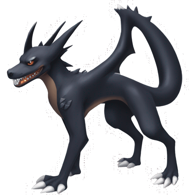 Black Cool Edgy Nargacuga-Garchomp-Houndoom-Sergal Fakémon with Edgy markings,  full body emoji