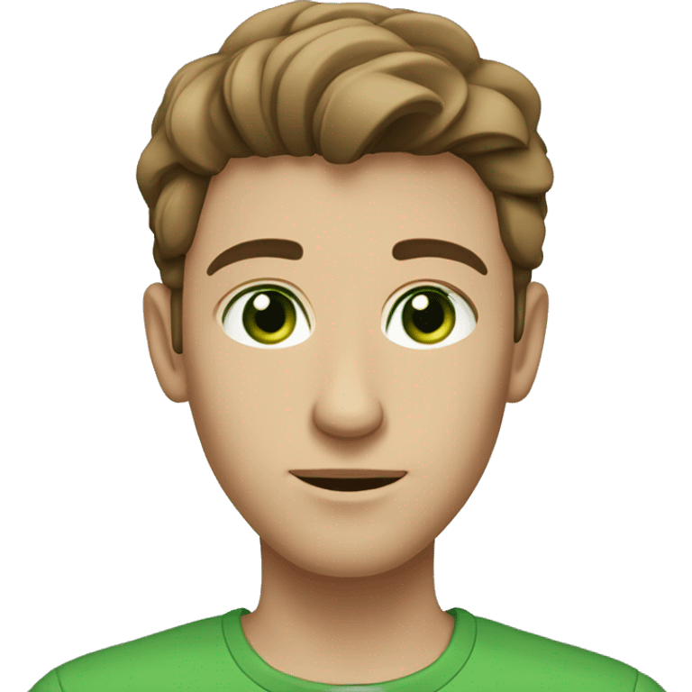 light-skinned man with green eyes and styled brown hair writing emoji