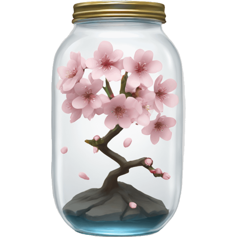 Realistic sakura flower in a transparent jar vase emoji