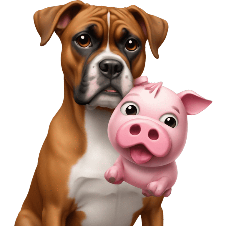 boxer dog with toy pig emoji