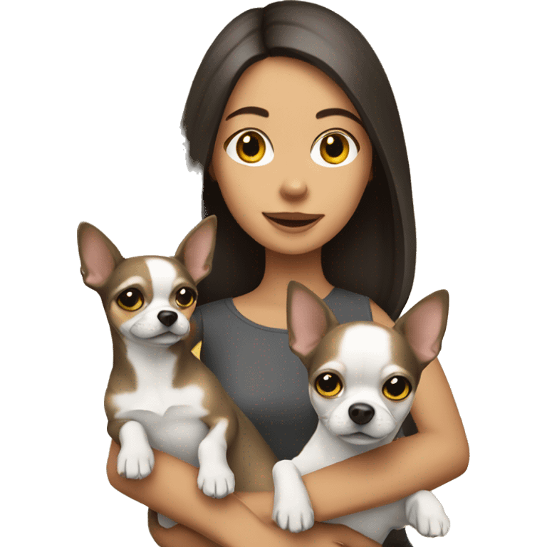 Brunette girl with two chihuahuas: grey and yellow emoji