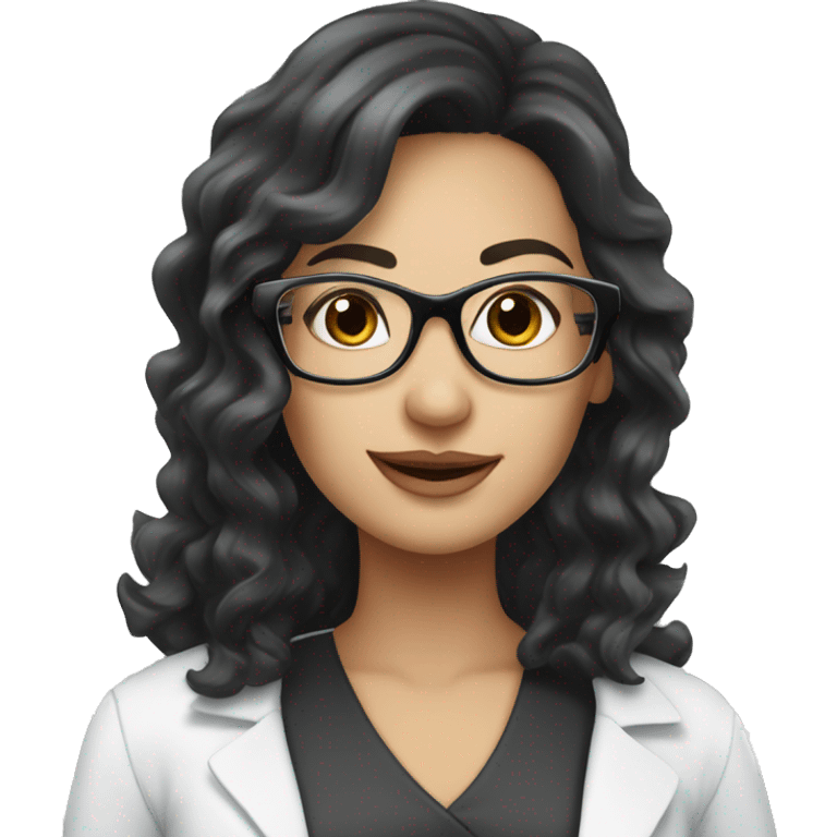 beautiful pharmacist lady with long black wavy hair and white skin wearing glasses  emoji