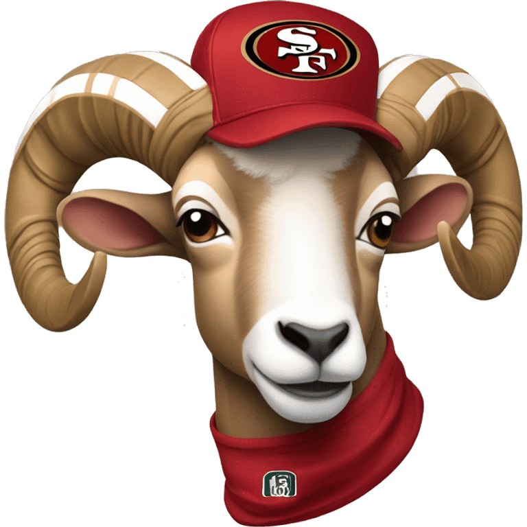 A ram wearing a 49er hat emoji