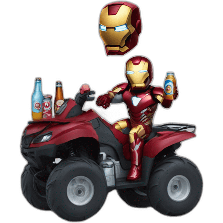 Iron Man sur un quad avec une bière dans sa main et spider Gwen emoji