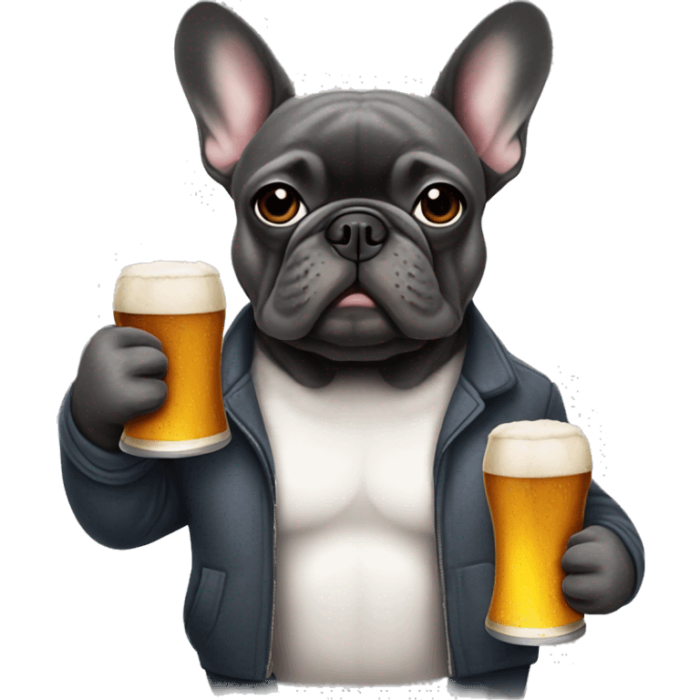 French bulldog dark grey holding a beer emoji