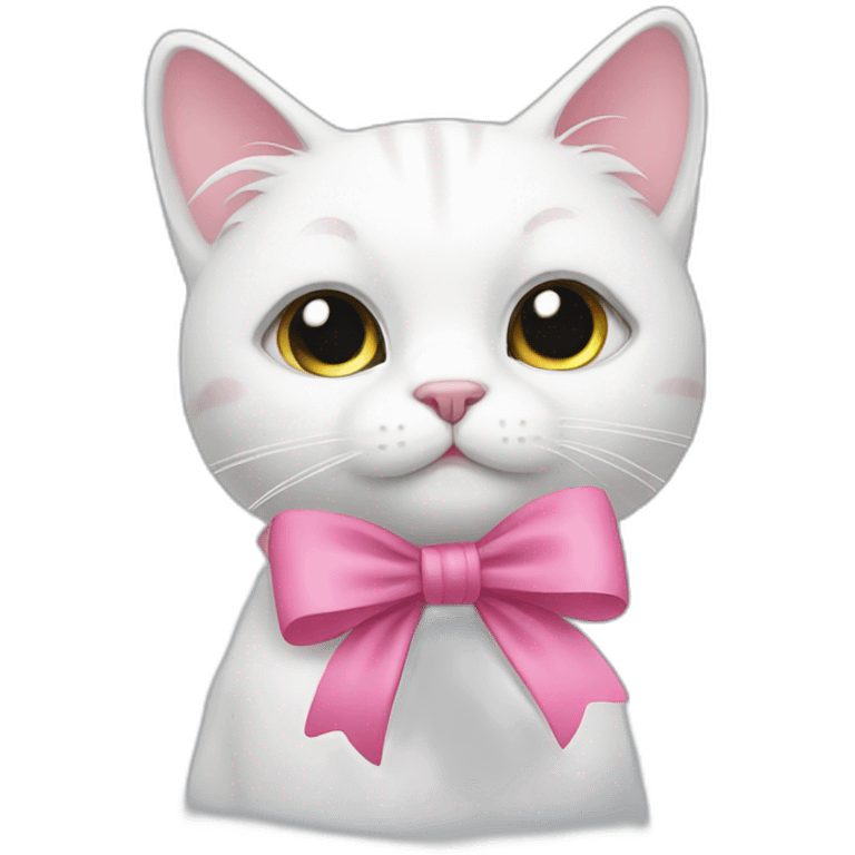 White cat with a pink bow emoji