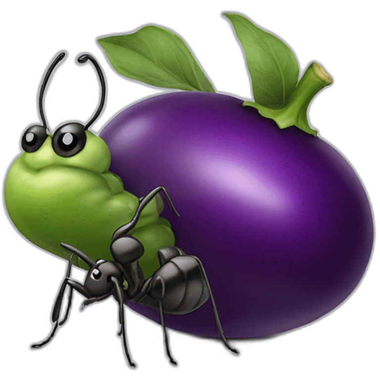 Ant holding eggplant emoji