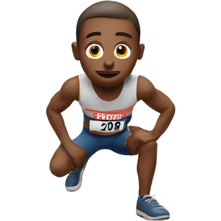 man at the start of a race, crouched down at the starting line, about to run line. The starting line mut be clearly shown emoji