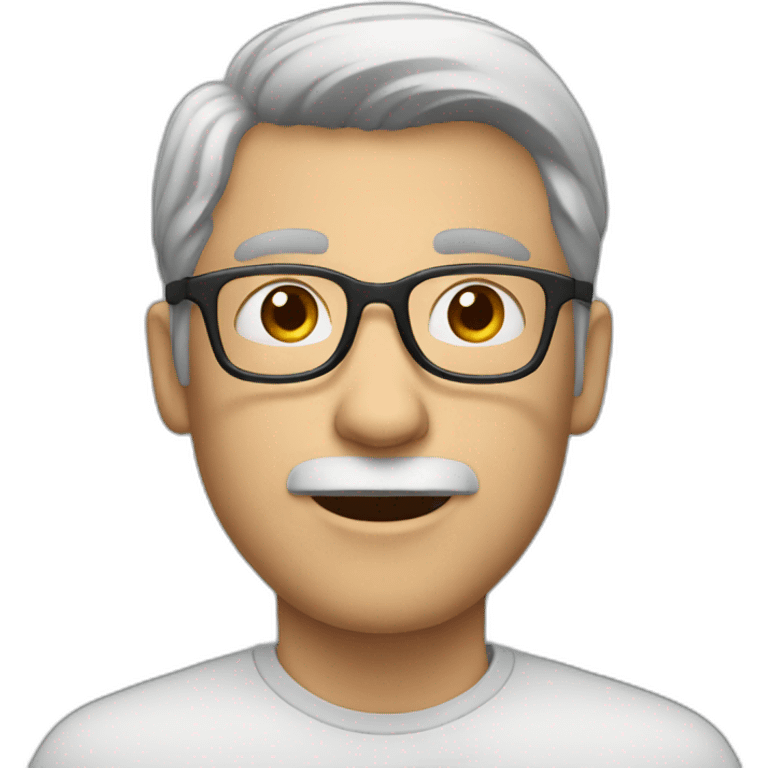 White man with glasses and dark hair, shirt teaching emoji