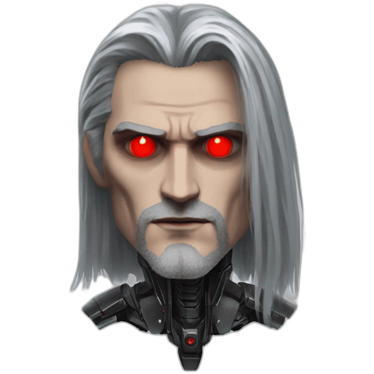 T800 robot witcher long hair red eye emoji