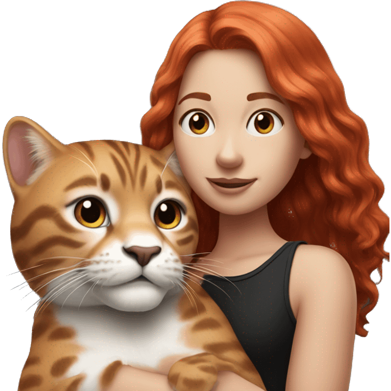 Red haired girl holding 1 black and white super big cat emoji