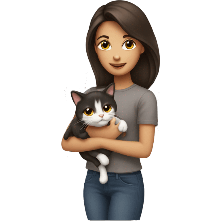 Brunette girl holding cat  emoji