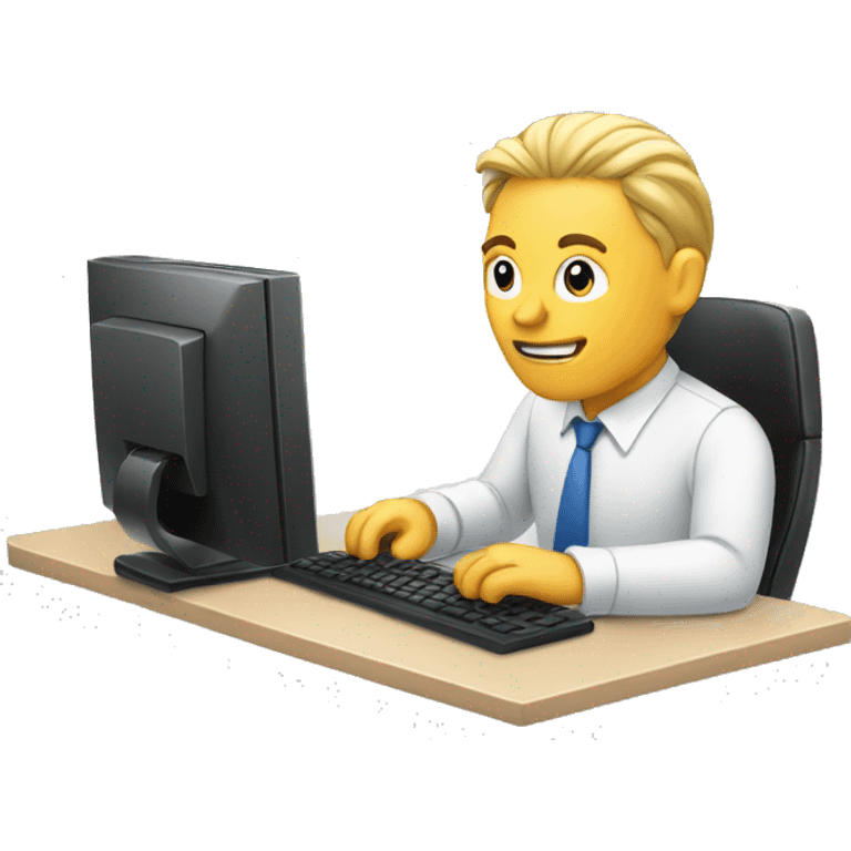 man at computer with chart emoji