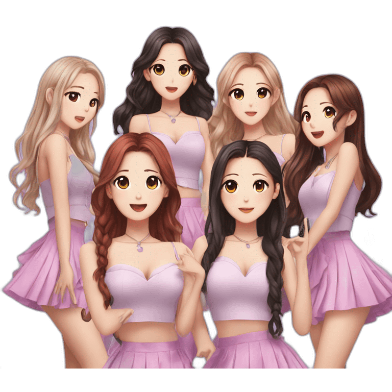 five members of (g)i-dle performing emoji