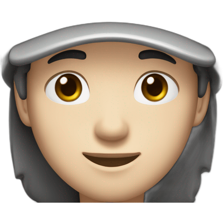 Pale skinned Man with black hair in a white cap and gray polo T-shirt with a box into his hands emoji