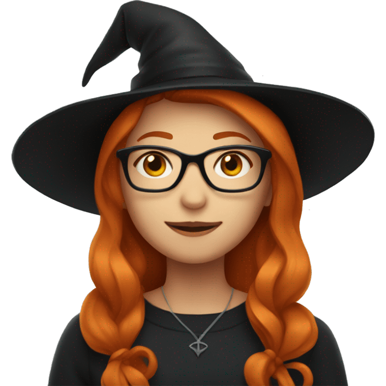 A girl with ginger hair wearing glasses and a witch hat emoji