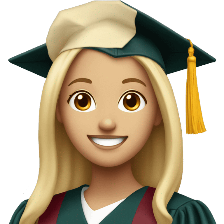 Blonde girl smiling wearing graduation cap with university of Chicago Loyola emoji