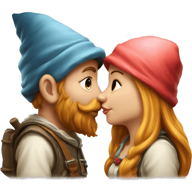 pretty gnome girl and gnome boy kissing emoji