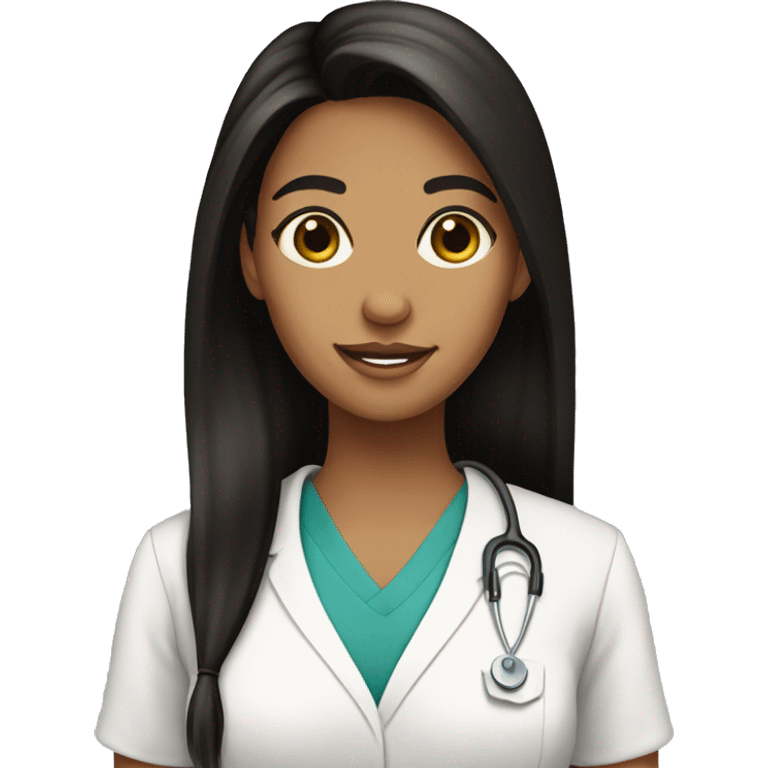 Dark straight hair, tan skin nursing student emoji