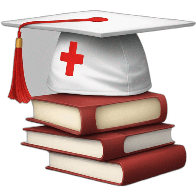 White Student cap with red medical cross On a stack of books emoji