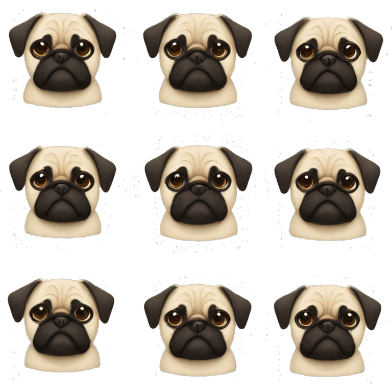 Generate vector highly simplified flat sticker type images with stylized simplistic shapes featuring a pug dog. emoji