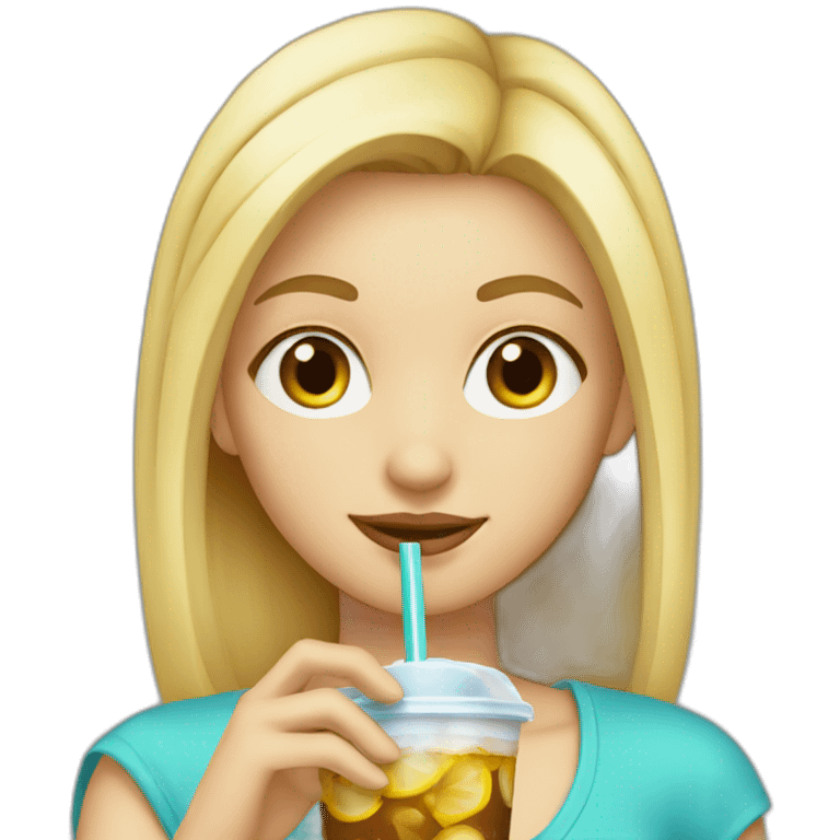 Blonde Girl drinking an iced drink with a straw emoji