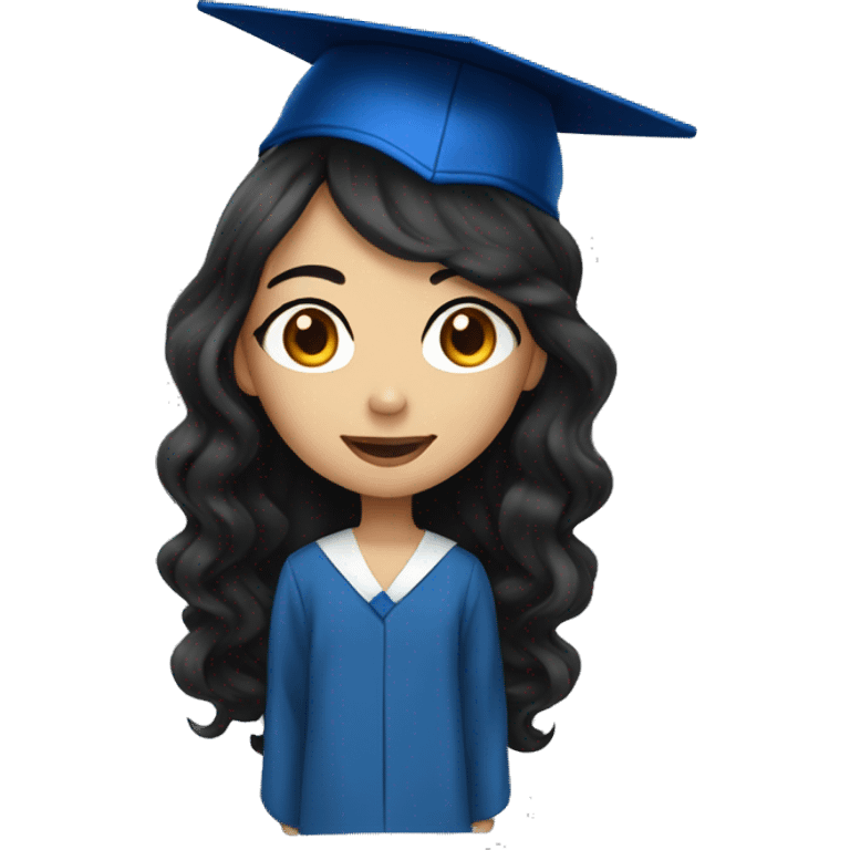 asian girl wearing blue graduation cap with long curly black hair emoji