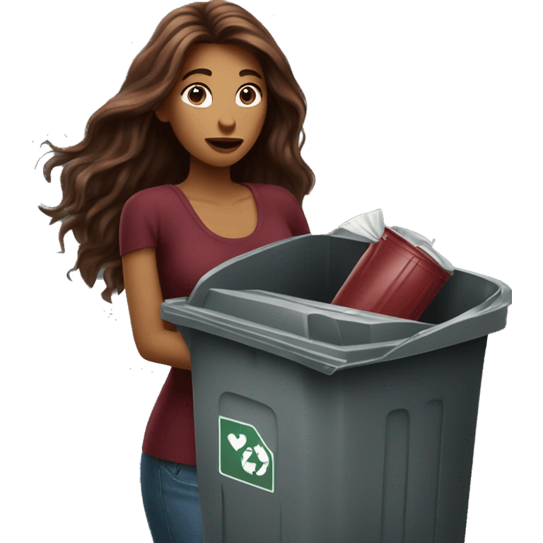 Beautiful burgundy long haired woman taking out the trash emoji