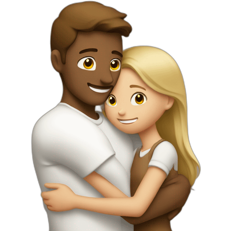 A man in white  hugging a girl in brown  emoji