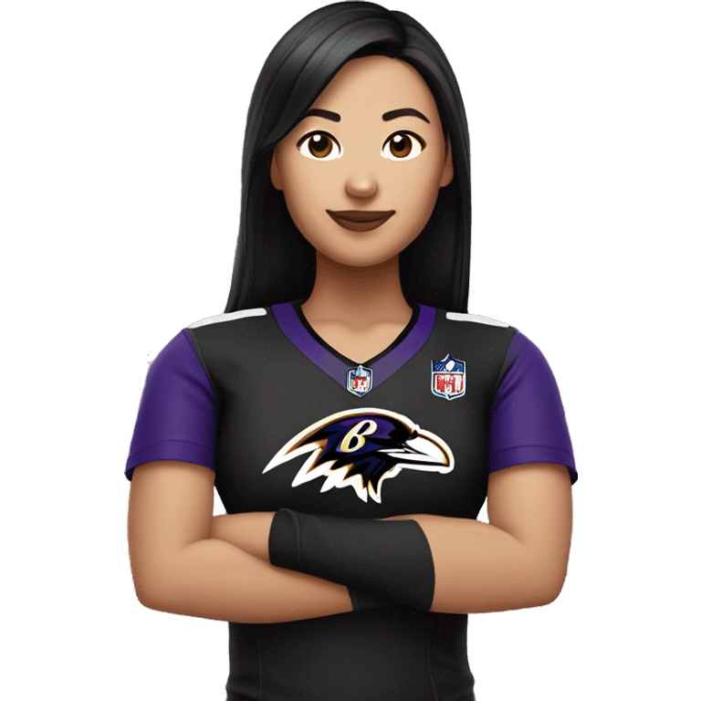 asian woman in a ravens jersey cheerin emoji